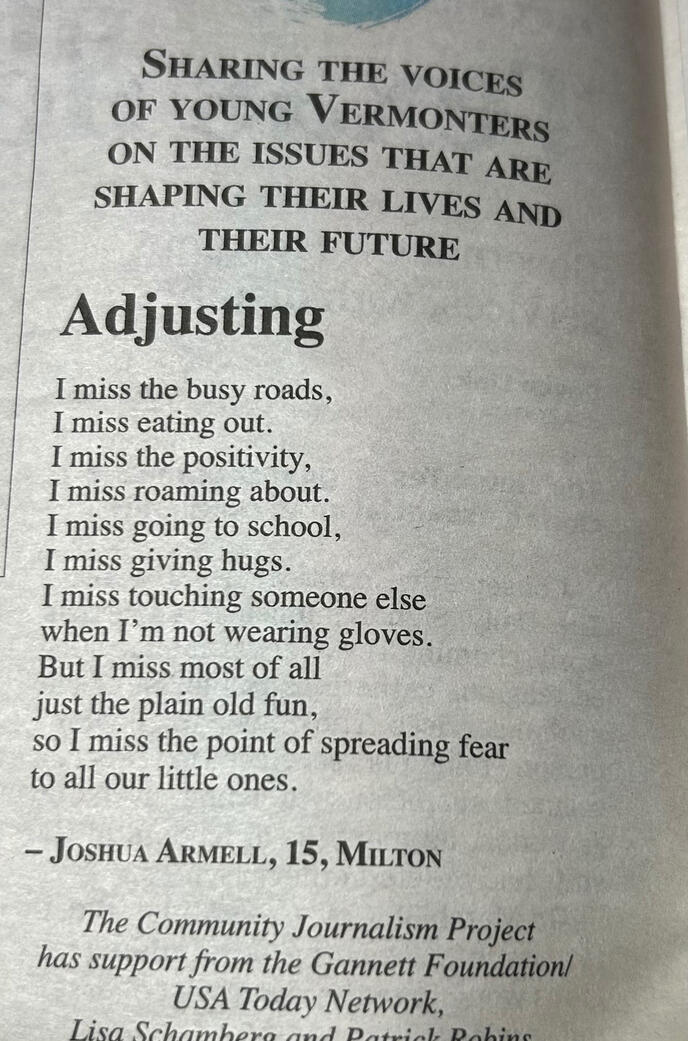”Adjusting” in The Burlington Free Press ”Adjusting” in The Burlington Free Press