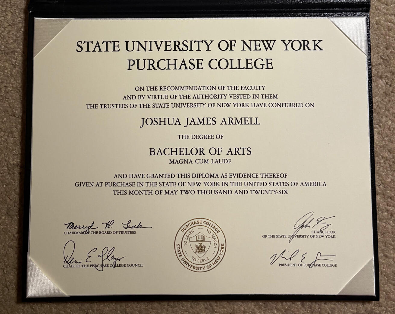 A closer shot of my diploma. A closer shot of my diploma.